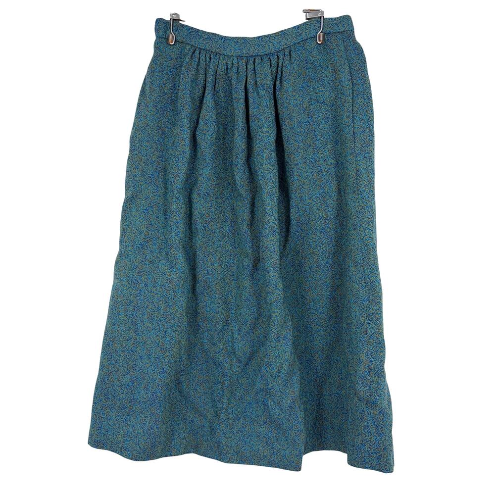 No Brand Vintage Teal Paisley Lined Made in France Midi Skirt Size Small